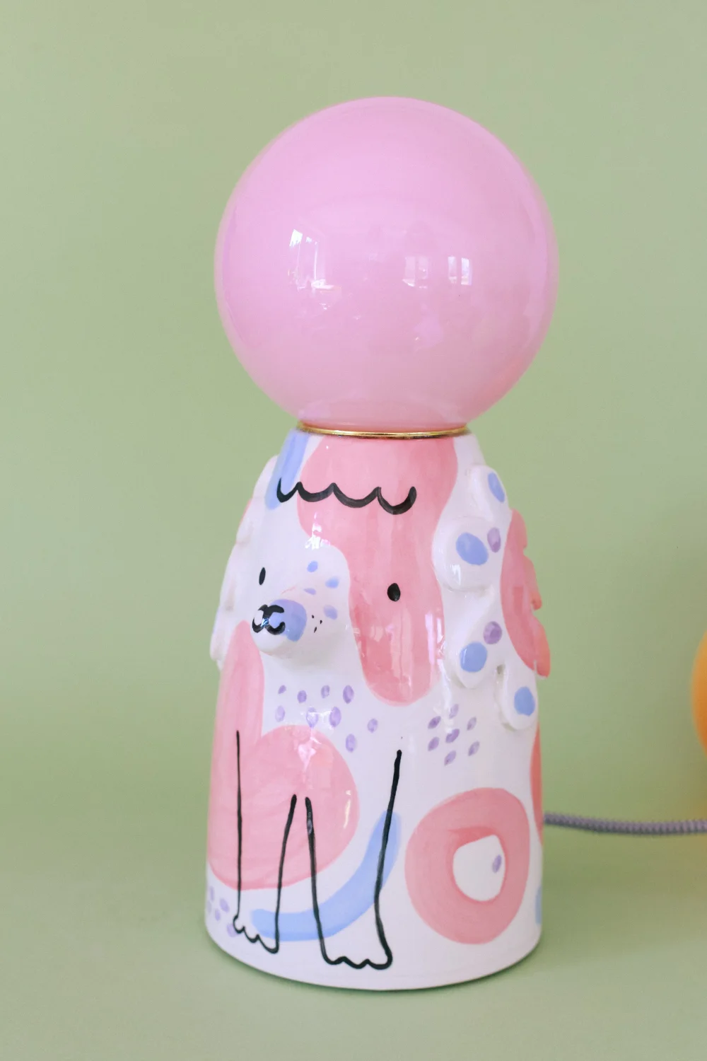 lampa pies błękitno różowy z kropkami