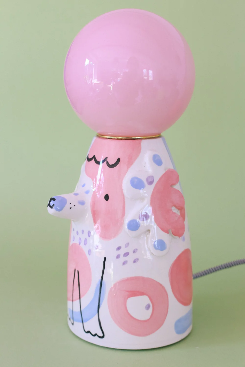 lampa pies błękitno różowy z kropkami