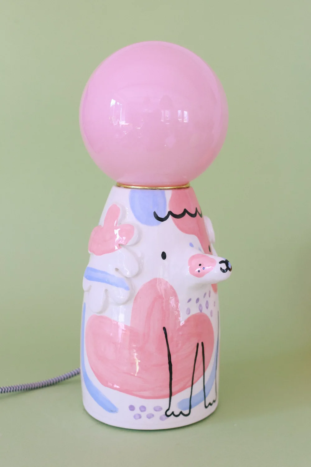 lampa pies błękitno różowy z kropkami