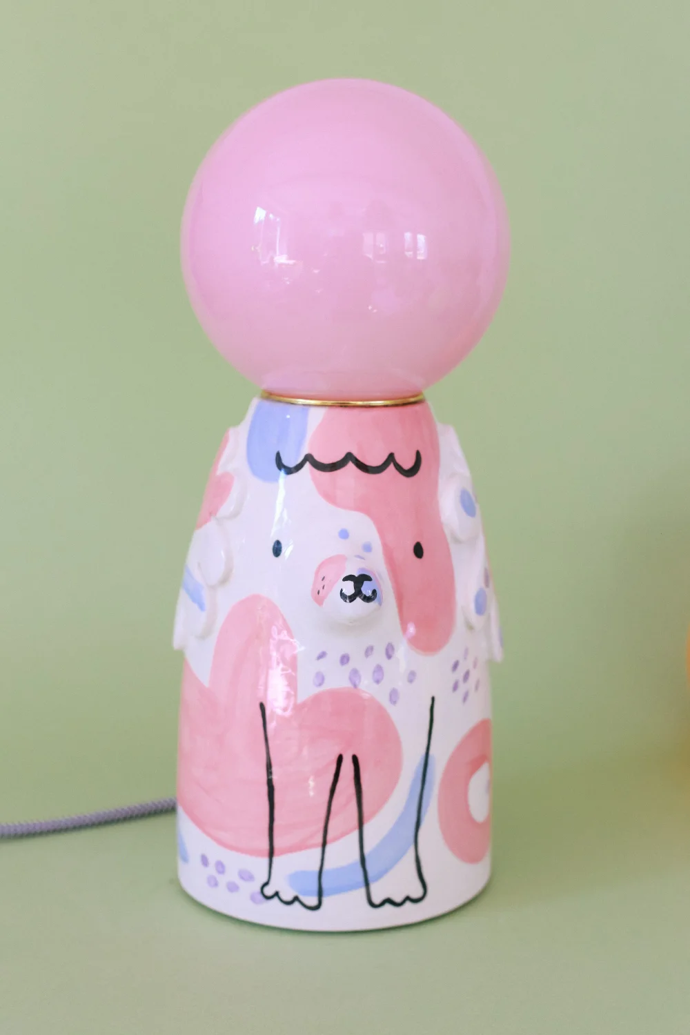 lampa pies błękitno różowy z kropkami