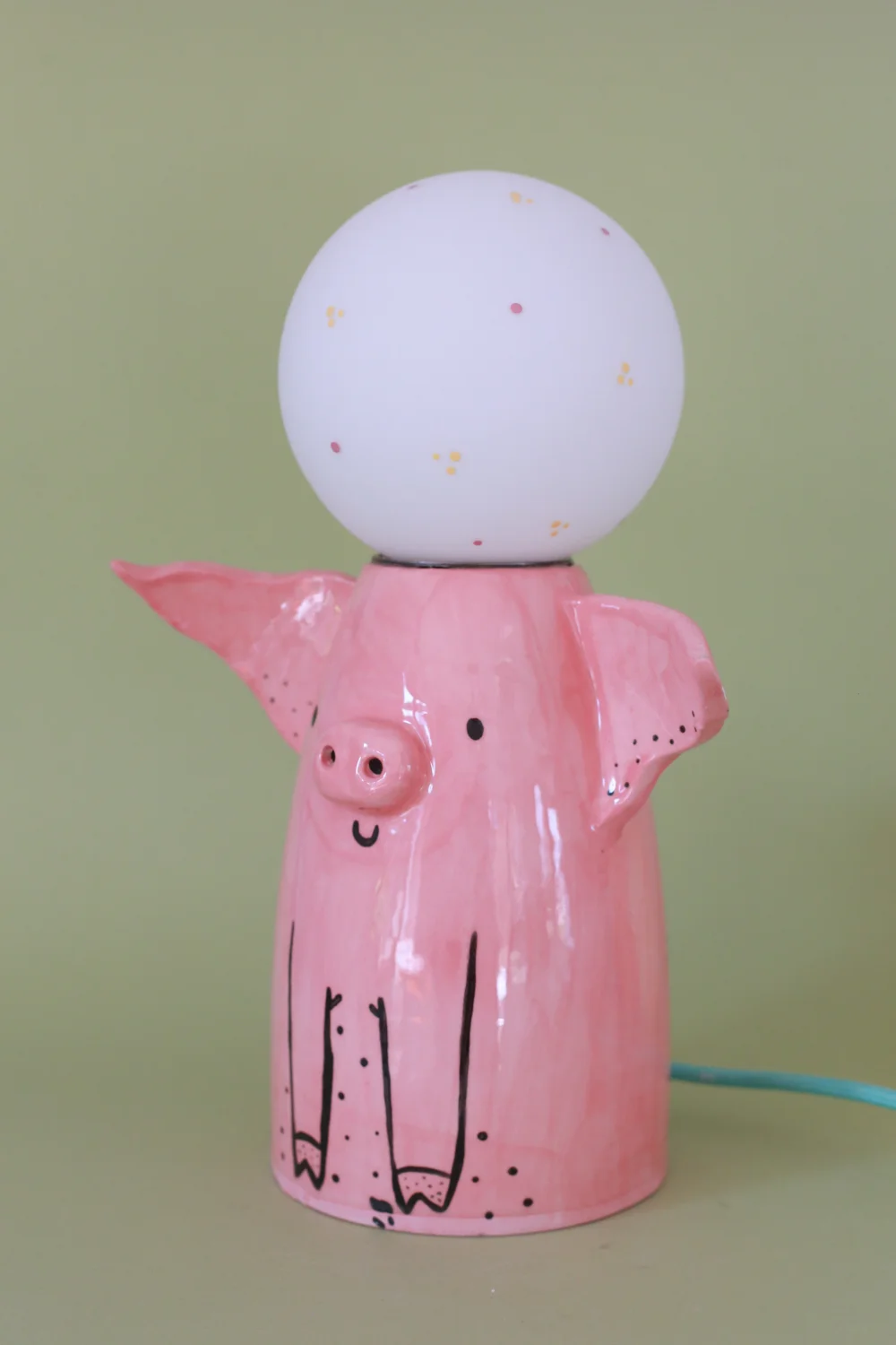 lampa świnia turkusowy kabel