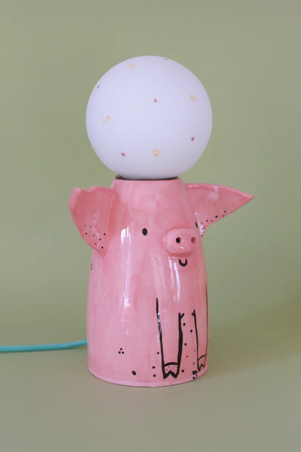 lampa świnia turkusowy kabel