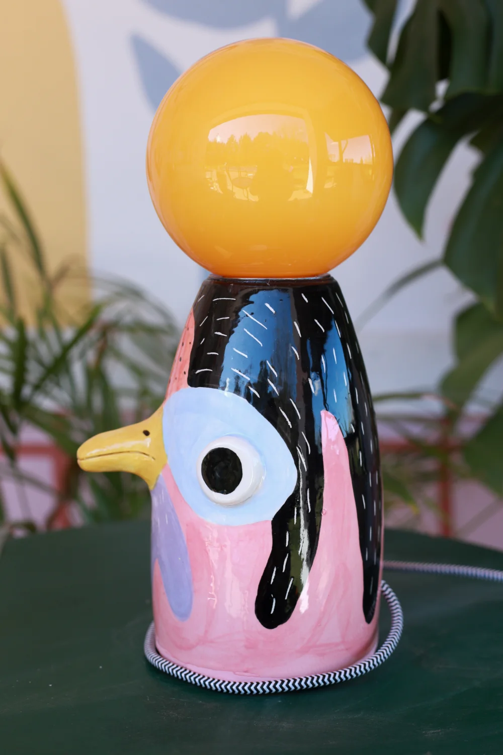 lampa ptak błękitno różowy